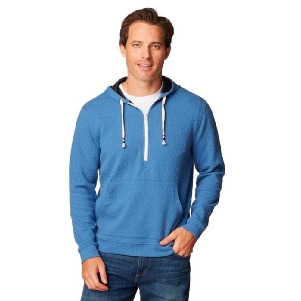 Johnnie-O Georgie Waffle Knit Quarter Zip Golf Hoodie Soft Blue Men's Size L